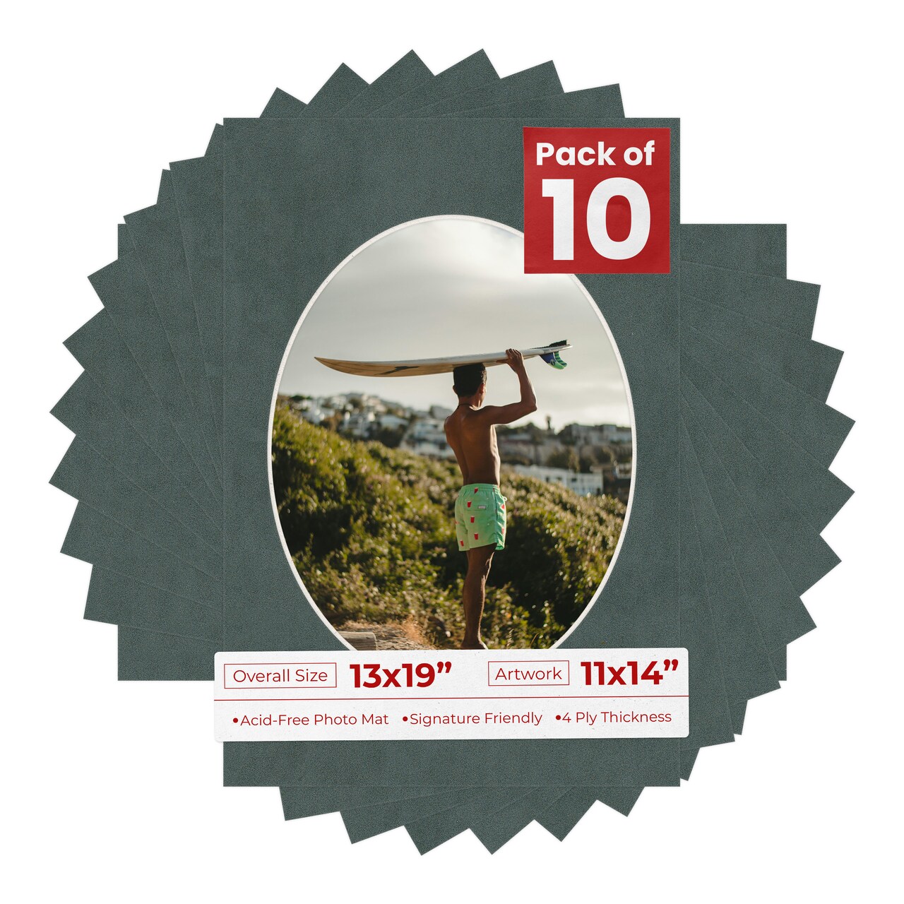 Dark Grey Suede Mat Board for 13x19 Frames - Oval Opening for 11x14 Photos